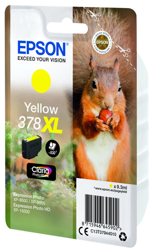 Epson Squirrel Singlepack Yellow 378XL Claria Photo HD Ink Epson Squirrel Singlepack Yellow 378XL Claria Photo HD Ink